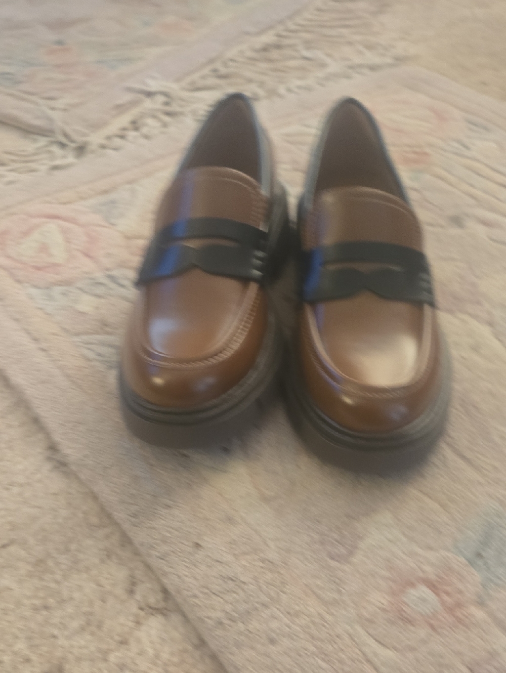 Marc Fisher Two-Tone Brown and Black Leather Penny Loafers